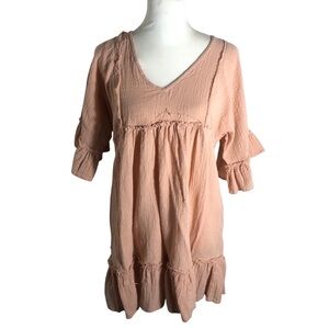 Rove light pink ruffle sleeve boho v-neck tunic Sz Medium